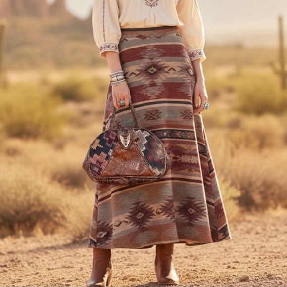 Vintage Southwestern Western Tribal Boho Cowgirl Ranch Rodeo Leather Handbag - Picture 2 of 9